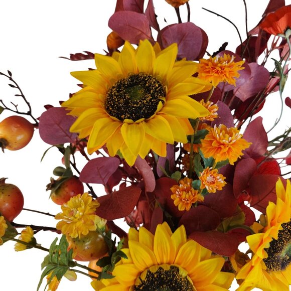 Artificial Fall Floral Arrangement Sunflowers Persimmon Red Foliage Yellow Accen - Picture 8 of 15